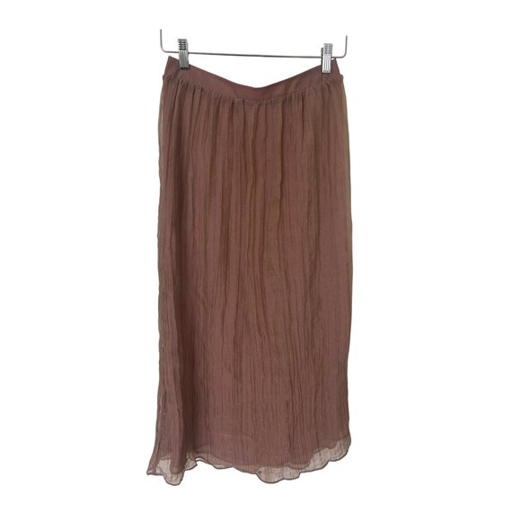 Zara Wrinkle Effect Elastic Waist Pale Pink Lined Midi Skirt - Picture 5 of 9
